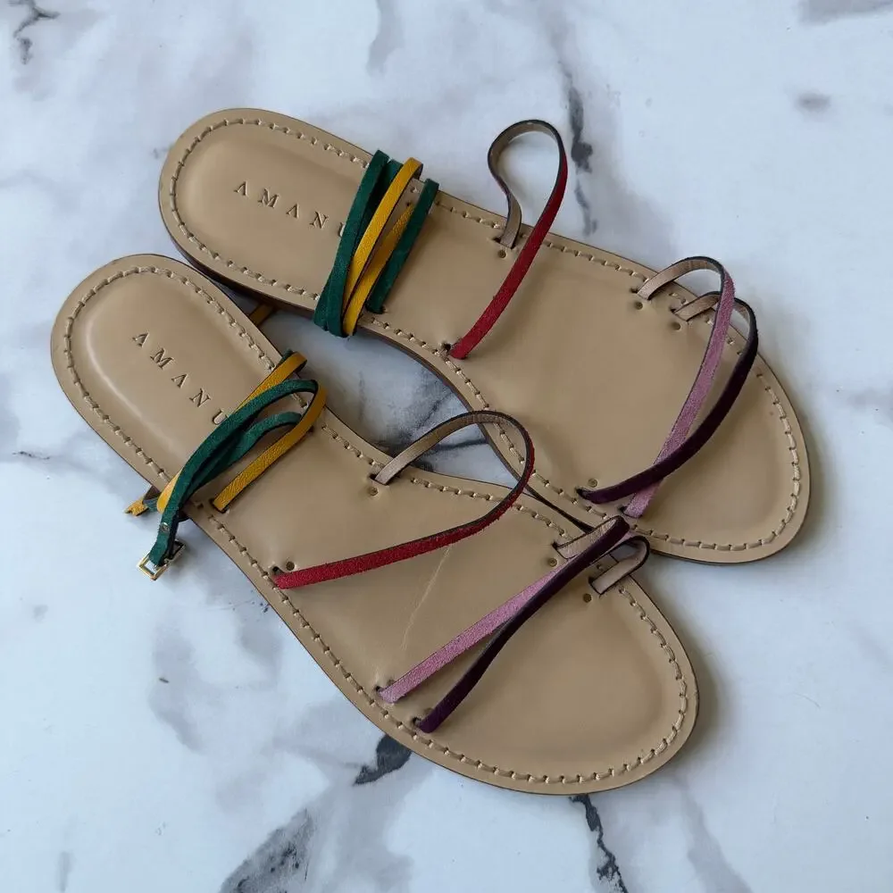 AMANU The Constantia Multicolor Leather Strappy Sandals Size 9 - Picture 2 of 8